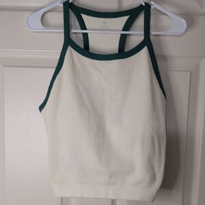 Cream and Green Women's Ribbed Thick Tank With Built In Bra, Removable. Size XL